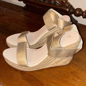 SHEIN Shimmering Gold Wedge Sandals